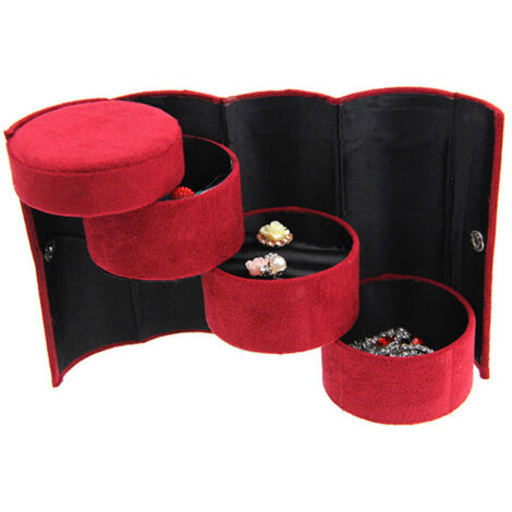 Boîte à bijoux cylindrique à trois couches en velours, présentoir de boîte à bijoux pliant enroulable portable