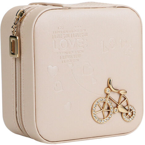 Boîte à bijoux de voyage avec miroir Mini boîte cadeau pour femmes filles Petite boîte de rangement portable pour bagues, boucles d'oreilles, colliers, bracelets