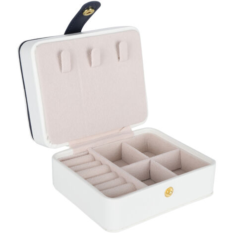 Boîte à Bijoux de Voyage Compacte - Organisateur Sécurisé pour Colliers, Bracelets et Accessoires - Design Blanc Moderne