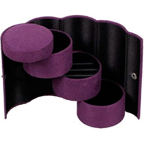 Boîte à bijoux de voyage en velours à 3 niveaux (violette)