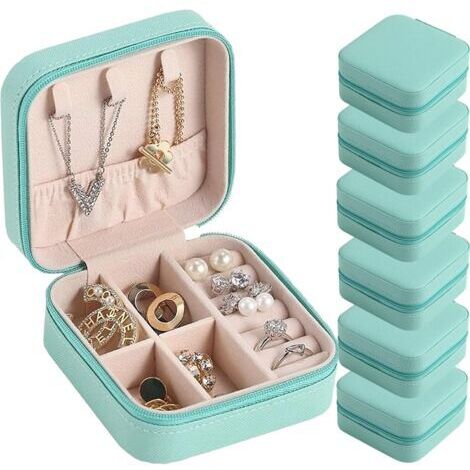 Boîte à bijoux de voyage, mini boîte à bijoux, boîte de rangement portable en cuir PU pour boucles d'oreilles, lot de 6, vert