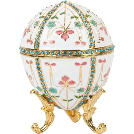 Boîte à bijoux décorative à charnière en émail peint à la main de style œuf Fabergé, cadeau unique pour la maison