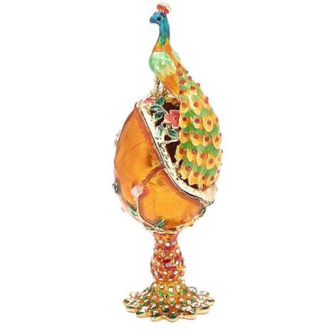 Boîte à bijoux décorative en forme d'œuf Fabergé, peinte à la main, avec charnières, en forme de paon.