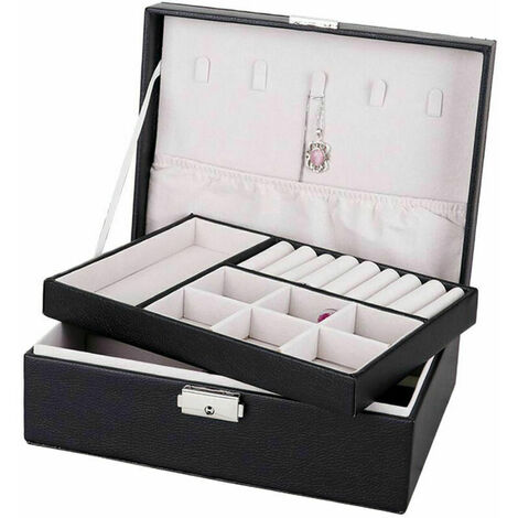 Boîte à bijoux double boîte à bijoux boîte à bijoux en cuir PU présentoir à bijoux (1 pièce noire)