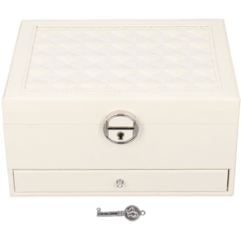 Boîte à bijoux double couche avec miroir intégré et tiroir verrouillable pour salle de bain ou chambre