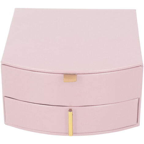 Boîte à bijoux double couche grande capacité rangement organisateur pour boucles d'oreilles maison rose