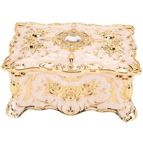 Boîte à bijoux élégante en alliage zinc doré et blanc, style vintage européen avec doublure velours, idée cadeau anniversaire