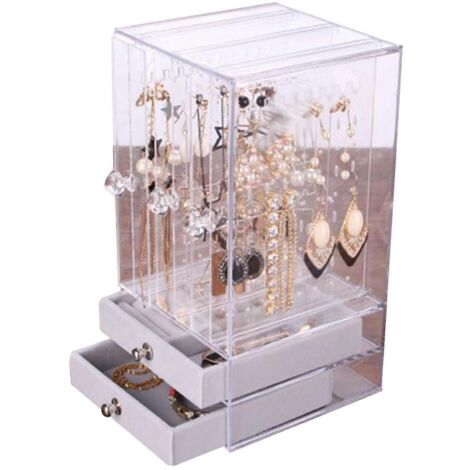 Boîte à bijoux en acrylique grande capacité, 2 tiroirs, anti-poussière, transparente, idéale pour la chambre et la salle de bain.