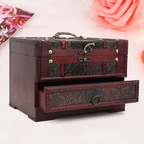 Boîte à bijoux en bois ancien avec miroir, coffret de rangement pour colliers et boucles d'oreilles