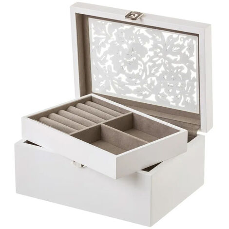 Boîte à bijoux en bois blanc Design floral