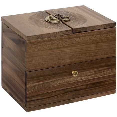 Boîte à bijoux en bois marron sur 2 étages avec tiroir - Atmosphera