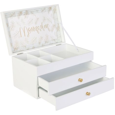 Boîte à bijoux en bois scandinave Cocooning - 24 x 15 x 13 - Blanc