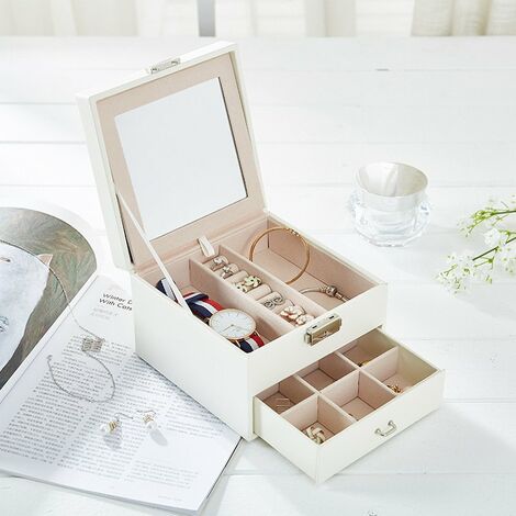 Deux Blanc en Cuir Synthétique Bague Bijoux Boîte Cadeau Deux Blanc en Cuir Synthétique Bague Bijoux Boîte Cadeau