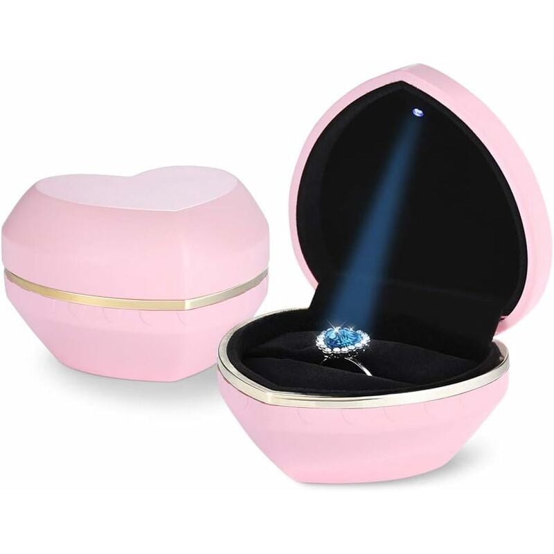 Boîte à bijoux en forme de cœur (Boîte à bague unique, rose clair) Fei Yu
