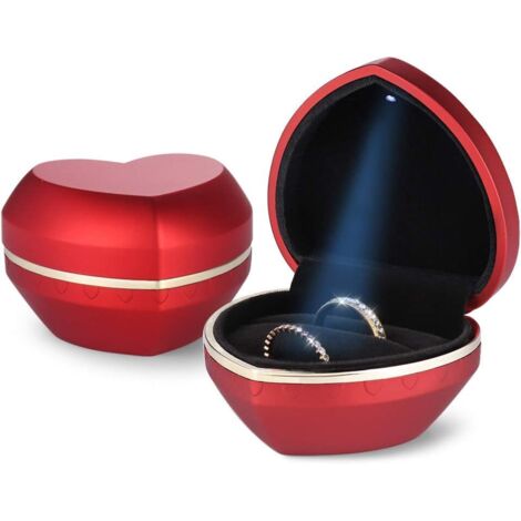 Boîte à bijoux en forme de cœur (boîte à bagues paire, rouge foncé),