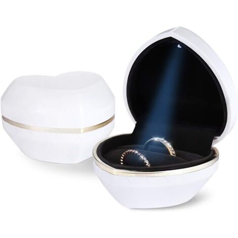 Boîte à bijoux en forme de cœur (paire boîte à bagues, blanc cassé),