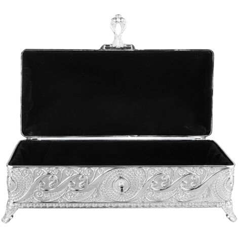 Boîte à Bijoux en Métal Argenté avec Doublure Velours pour Organisation de Bureau