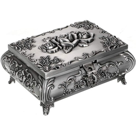 Boîte à bijoux en métal style ancien, coffret de rangement décoratif 13 × 9,5 × 5,5 cm
