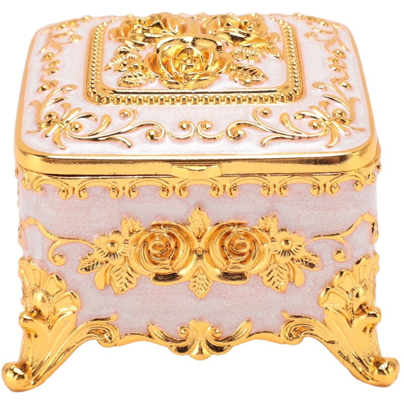 Feiyue - Boîte à bijoux en métal vintage, boîte de rangement carrée décorative pour bijoux, boucles d'oreilles, colliers