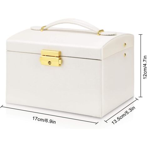 Boîte à bijoux, étui à bijoux avec 3 niveaux en cuir PU verrouillable pour montres, bagues et chaînes Blanc-Fei Yu