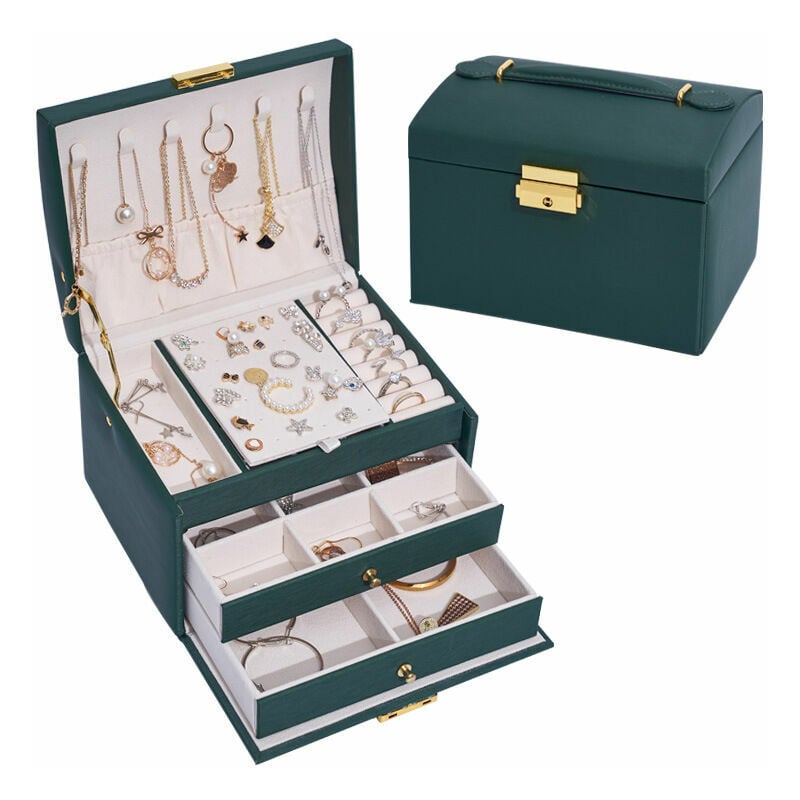 Boite a Bijoux Femme Fille(Vert Foncé), Boîte à Bijoux Coffret à Bijoux Rangement Bijoux Organisateur pour Bagues Bracelets Boucles d'oreilles