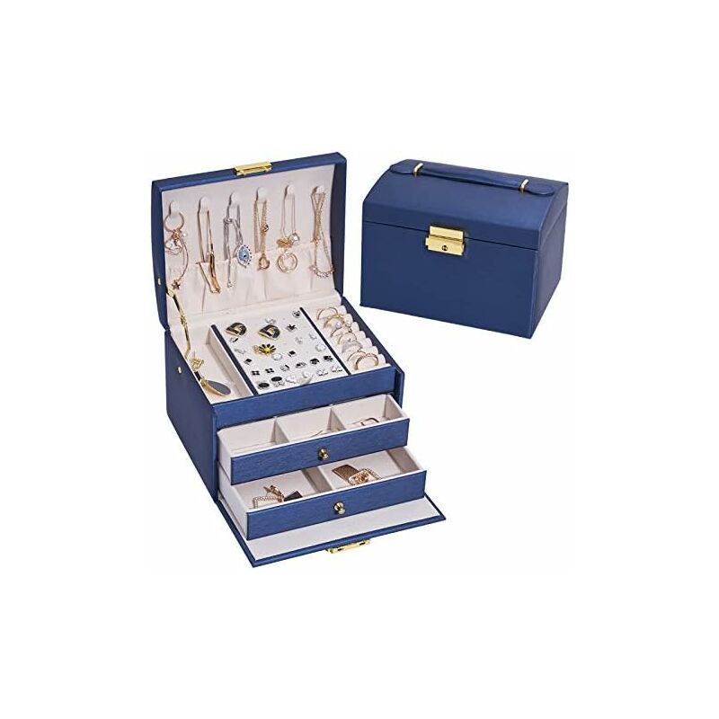 Linghhang - Boite a Bijoux Femme Fille(Bleu Marine), Boîte à Bijoux Coffret à Bijoux Rangement Bijoux Organisateur pour Bagues Bracelets Boucles