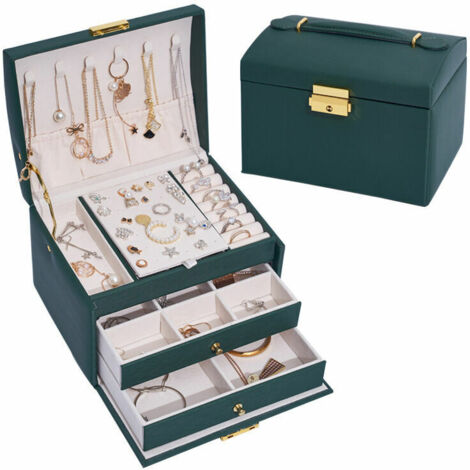 Boite a Bijoux Femme Fille(Vert Foncé), Boîte à Bijoux Coffret à Bijoux Rangement Bijoux Organisateur pour Bagues Bracelets Boucles d'oreilles Montres Lunettes Cadeaux de Noël