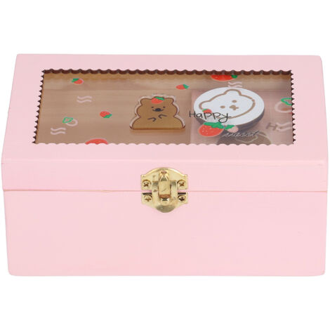 Boîte à Bijoux Fille - Style Mignon avec Musique, Ornements Décoratifs et Grande Capacité - Rose Fraise Ours