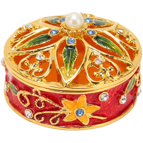Boîte à bijoux métallique innovante avec peinture à la main, organisateur raffiné pour bagues et boucles d'oreilles, couleur rouge