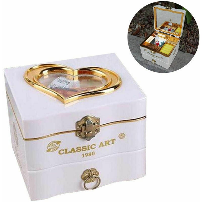 Ensoleille - Boîte à bijoux musicale, étui à musique vintage rotatif, cadeau avec danseuse de ballerine et tiroir coulissant pour ranger des bijoux