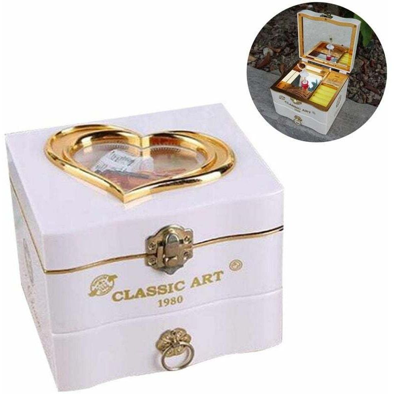 Boîte à bijoux musicale – Boîte à musique rotative vintage – Boîte à musique de rangement de bijoux pour filles, ballerines et arcs-en-ciel - Lablanc