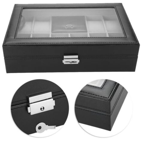 Boîte à Bijoux - Non spécifié - Multifonctionnelle - Cuir Noir - Grande Capacité - Avec Serrure