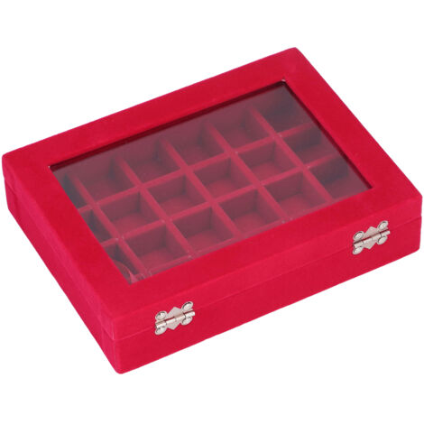 Boîte à bijoux organisatrice en velours rouge avec 24 cases et serrure, rangement pour colliers et bracelets