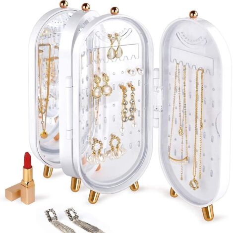 Boîte à bijoux pliable blanche avec miroir et grande capacité - Cadeau de haute qualité