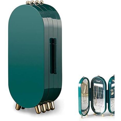 Boîte à Bijoux Pliable, Rangement de Bijoux Pliable, Support Bijoux, Étanche à la Poussière, Présentoir à 4 Niveaux, avec Miroir, pour Boucles D'oreilles, Clous D'oreilles, Collier Fin (Vert Foncé)
