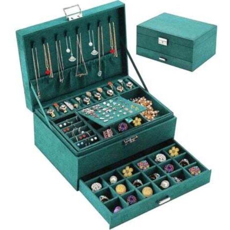Boîte à Bijoux pour Femme, 3 Couches Rangement Bijoux en Velours, Coffret Bijoux de Voyage, Organisateur à Bijoux Verrouillable, Jewelry Stockage pour Colliers Bagues Bracelets