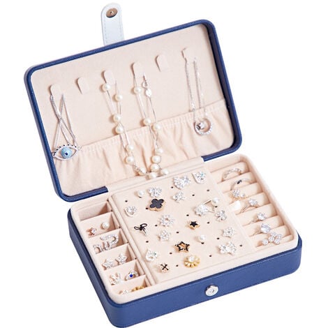 Boîte à bijoux pour femme avec boucle en cuir Boîte à bijoux Petite boîte à bijoux Boîte à bijoux de voyage Boîte de rangement pour bijoux Bague Bracelet Boucles d'oreilles Collier