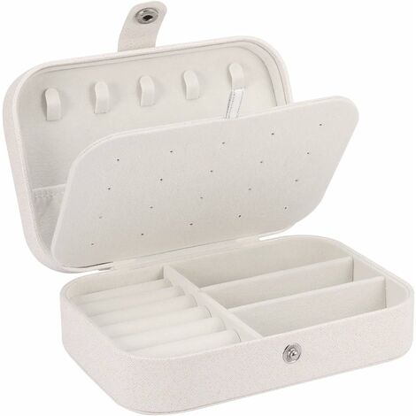 Boîte à bijoux pour filles, boîte de rangement pour bijoux, petite boîte à bijoux de voyage (blanc)