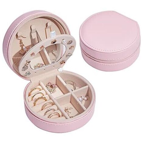 Boîte à bijoux pour filles (rose), boîte à bijoux de voyage avec miroir, organiseur de bijoux en cuir synthétique, convient pour bagues, boucles d'oreilles, colliers et bracelets