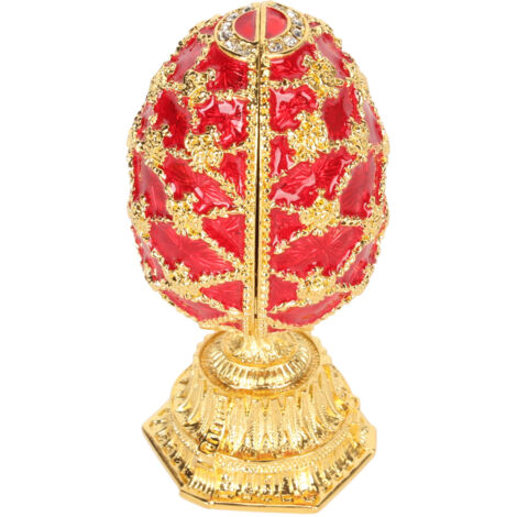 Boîte à bijoux style Fabergé émaillée à charnière, décorative pour la maison, rouge vif