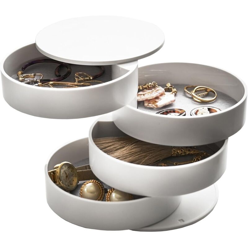 Boîte à Bijoux Style Nordique - Pivotant à 4 Étages, Anti-Poussière, Rangement pour Colliers/Bagues/Boucles d'Oreilles Idéal pour Chambre/Coiffeuse