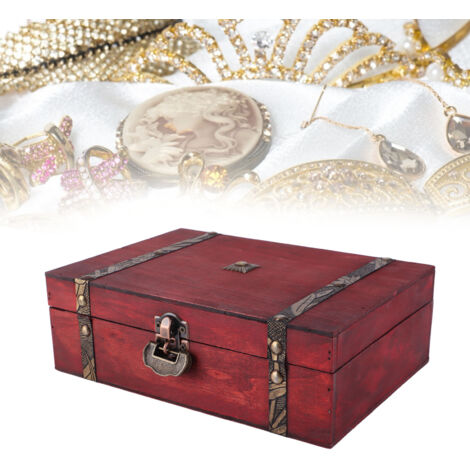 Boîte à bijoux vintage avec serrure - Storage en bois composite - Décoration pour dressing - 23 x 16 x 7.7cm - Inclus clé et serrure