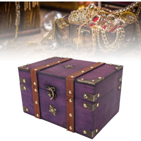 Boîte à Bijoux Vintage / Coffre de Charme Bois Composite avec Accents Métal et Cuir Pur