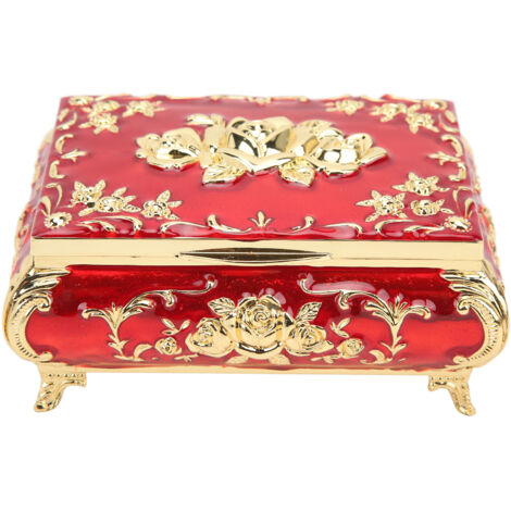 Boîte à bijoux vintage design rosace or et rouge, résistante à la rouille, brillante et décorative pour rangement
