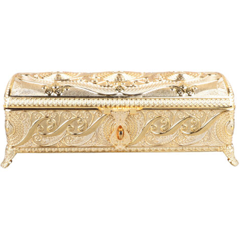 Boîte à bijoux vintage élégante, couleur or, revêtement velours doux, alliage résistant à la rouille, idéale pour rangement et décoration de bureau ou maison.