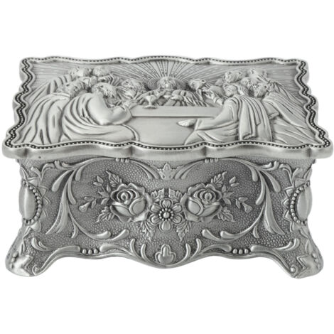 Boîte à bijoux vintage en alliage de zinc avec velours doux, coffret à trésors décoratif pour bagues et boucles d'oreilles 9,5x7x4,2cm