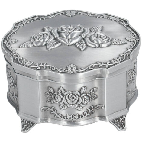 Boîte à bijoux vintage en alliage de zinc, doublure douce, design en relief, surface polie, robuste et durable pour accessoires
