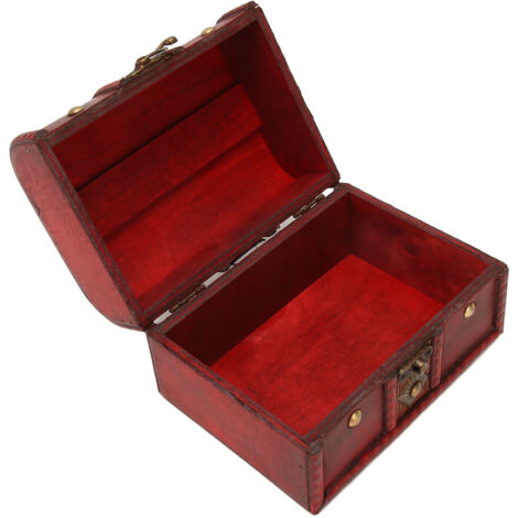 Boîte à Bijoux Vintage en Bois avec Couvercle Flip pour Accessoires et Monnaie, Format Grand