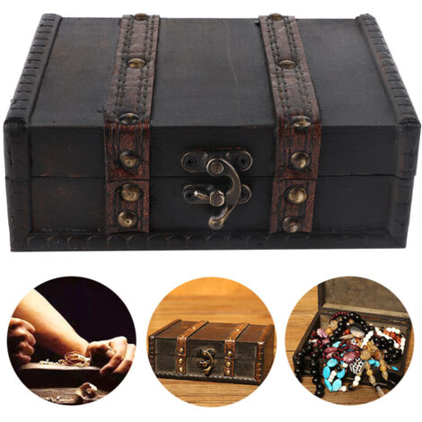 Boîte à Bijoux Vintage en Bois avec Serrure - Coffret de Rangement Décoratif pour Bureau ou Maison - Style Rétro Gris