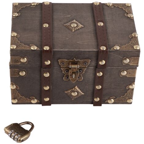 Boîte à Bijoux Vintage en Bois pour Femmes et Filles avec Serrure à Combinaison pour Colliers et Boucles d'Oreilles